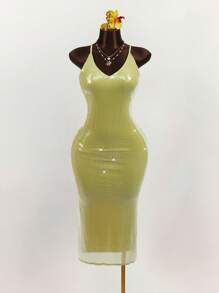 Amplova Robe de femme minimaliste et sexy à fente haute avec sequins