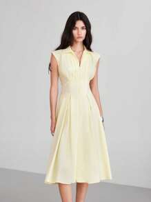 LYSMO Yellow Sleeveless Zip Front Casual Dress For Women - Yellow - View 1