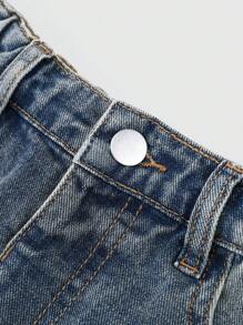 SHEIN Explorewe Tween Boys Vintage Washed Distressed Hem Loose Straight Wide-Leg Denim Shorts