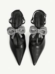 CUCCOO CHICEST Women's Fashion Pointed Toe Rhinestone Bowknot Slingback High Heel Pumps - Black - View 2