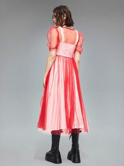 Grunge Punk Vestido largo de gasa gótico vaporoso y transparente, ideal para fiestas y graduaciones en verano