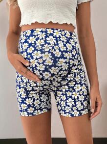 SHEIN Short elástico de maternidad con estampado total, pantalones de yoga, ropa deportiva de verano, prendas inferiores para exteriores