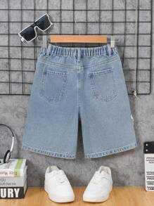 Boys' Casual Fashion Versatile Comfortable Heavily Washed Design, Patch Embroidery Distressed Details, Street & Outdoor Popular Item, School, Campus, College Summer Holiday