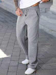 Manfinity CasualCool Manfinity Homme Men's Gray Sweatpants, Street Patchwork Design Wide Leg Casual Jogger Pants