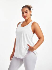 Easithlete Solid Color Sleeveless Sports White Tank Top, Fashionable For Summer Orange - White - View 4