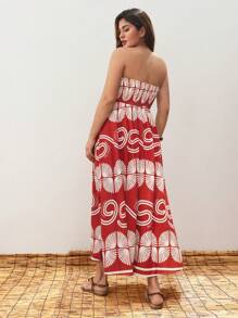 Maija Damen Große Größen Urlaubskleid mit ganzflächigem Muster, trägerloses Kleid mit gerüschtem Saum, elegantes Design