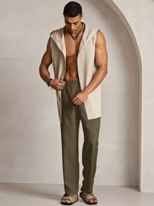Manfinity VCAY Pantalones rectos de cintura elástica de unicolor casual para hombres - Verde militar - Ver 3