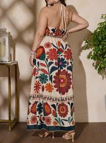 INAWLY 2025年大码女式时尚休闲派对印花连衣裙