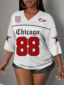 Slaydiva Casual Minimalist Letter & Number Graphic 14 Women T-Shirt, Suitable For Summer