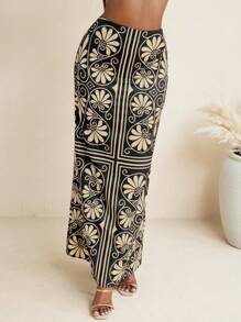 JIAN LASALA Boho Printed Ruffle Hem Vacation Casual Skirt Women Summer Women Skirts Hawaii Women Ankara Skirts Resort Wear Rave Festival Vintage Homecoming Fall Women Going Out Skirt - Black - View 3