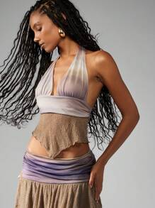 MISSGUIDED Bohemian Festival Dance Two Piece Co-Ord Set Halter Crop Top Tiered Ruffle Mini Skirt Party Club Mesh Lace Holiday Summer Outfit - Multicolor - View 3