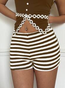 Siren Gaze Women's Casual Striped Slim Fit Shorts, Summer Women Summer Outfits,Micro Shorts Brown