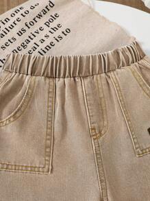 1 szt. Młodzieżowe chłopięce, uniwersalne, sprane, niebieskie, dżinsowe spodenki