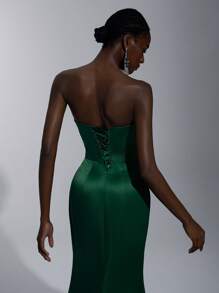 Elitara Elegant And Gorgeous Dark Green Elastic Knitted Handmade Pearl Rhinestones Avant-Garde Special-Shaped Tie High Waist Slim Fishtail With A Hem Dress Suitable For Dating Single Party Cocktail Party Dance Formal Occasion Evening Party Formal Occasion Dinner Dress, Gown, For Wedding Guest