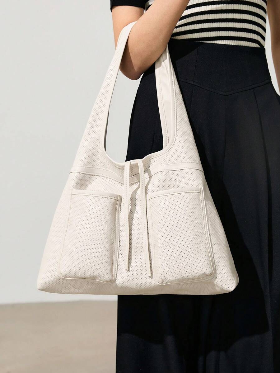 SHECARRY 女士时尚休闲日常通勤大容量单肩包 - 米色 - 查看 1