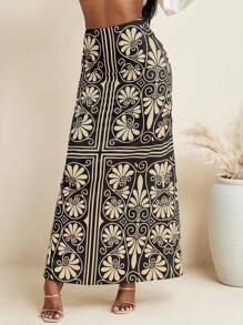 JIAN LASALA Boho Printed Ruffle Hem Vacation Casual Skirt Women Summer Women Skirts Hawaii Women Ankara Skirts Resort Wear Rave Festival Vintage Homecoming Fall Women Going Out Skirt - Black - View 8