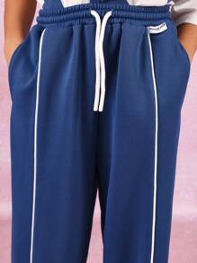 SUMWON Off Shoulder Crop T-Shirt Ny Print Wear Jogger Set Varsity Athleisure Streetwear Comfortable Back To School Fall Winter Spring - Royal Blue - View 6