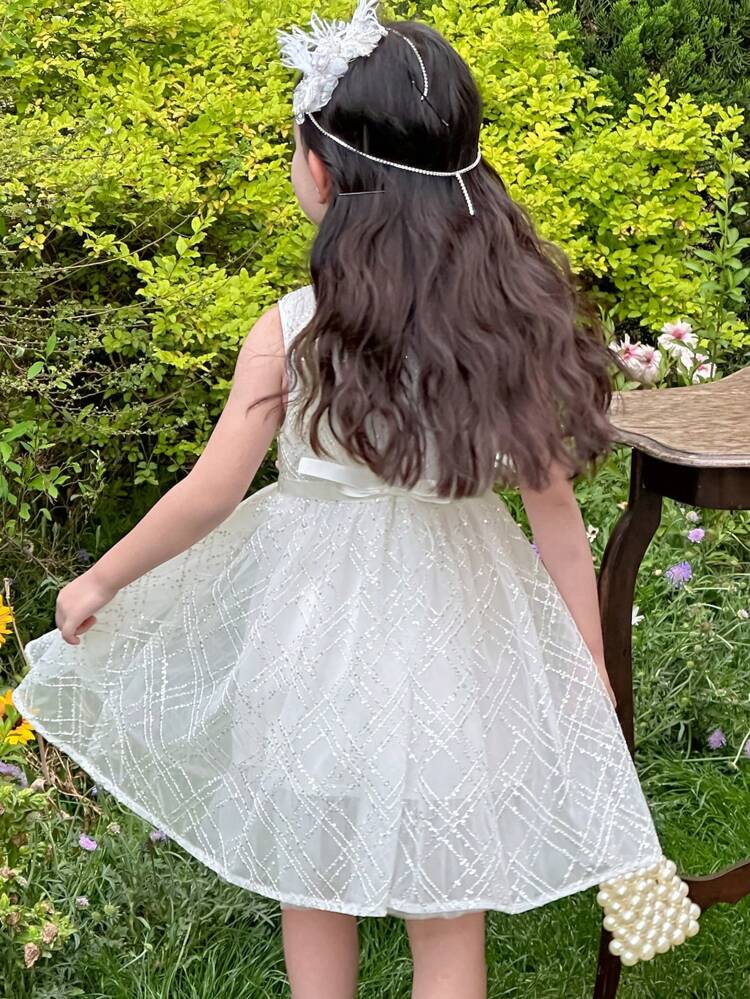 Young Girls Round Neck Tulle Party & Birthday Dress, Sleeveless Cute Event Outfit,Girls Summer Outfits