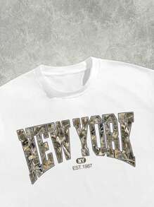 Manfinity Roghcode Men's Street Casual New York Letter Print T-Shirt And Shorts Set