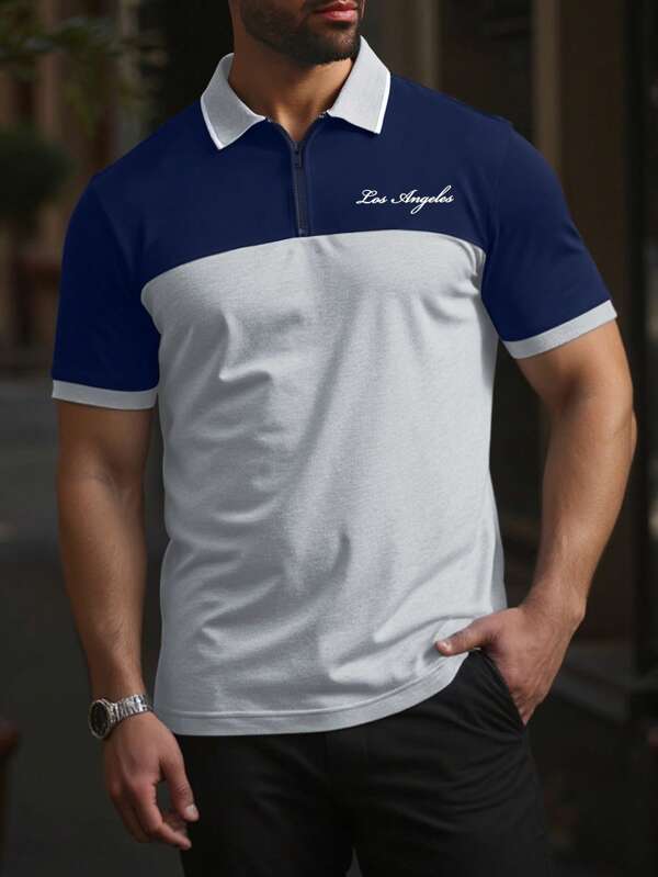 Manfinity Homme Herren Poloshirt in Große Größen mit kontrastfarbigem Buchstaben-Muster und Kurzarm, Sommer