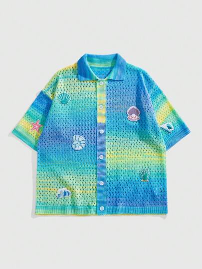 Street Life Men's Loose Knitted Shirt, Knitted Short Sleeve Tops Vacation