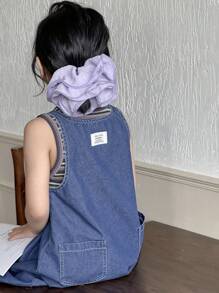 Dazy Kids Young Girl 2 Pieces/Set Round Neck Striped Knit Top & Denim Dress, Summer, Back Top School - Blue - View 5