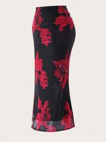 Modelyn Falda elegante plisada con estampado floral para mujer de talla grande