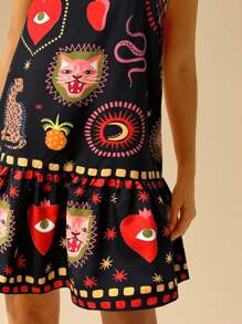 CAJUNI 女式波西米亚风热带豹纹、龟背竹纹、恶魔之眼印花、系带短款休闲度假海滩夏装 - 彩色 - 查看 4