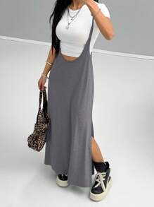 Coolane Women's Spring And Summer Vintage Going Out Date Night Sportswear Athleisure Basic Grey Midi Dress Summer Dresses For Women - Grey - View 1