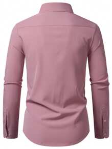 Calvornis Men's Minimalist Casual Button Front Long Sleeve Shirt, Commuter Style Plain Shirts, Fall - Dusty Pink - View 2