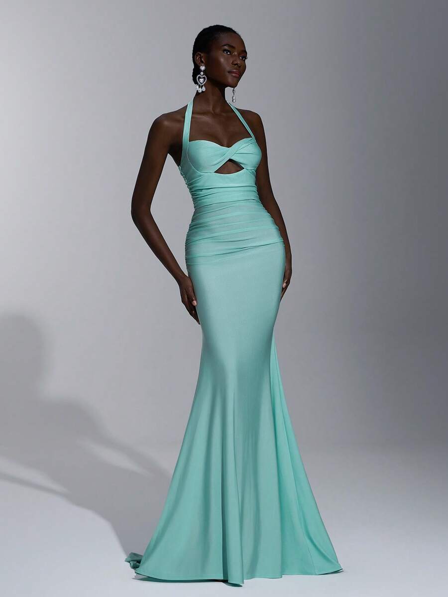 Elitara 优雅奢华的浅蓝色弹力针织连体泳衣，搭配荷叶边镂空美人鱼裙，适合婚礼、派对、度假、舞会、伴娘（成人） - 淺藍色 - 查看 1