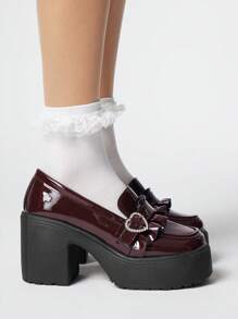 ROMWE Kawaii Zapatos Mary Jane de plataforma con puntera redonda, suela gruesa y con estilo para petite