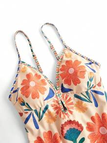 Sweetra Women Retro Plaid Blue One-Piece Swimsuit, Mini Holiday Skirt Style For Summer Beach Vacation - Multicolor - View 3