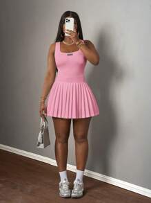 Slaydiva Áo vest cổ chữ U dáng racerback cơ bản mùa xuân hè mới, nhãn đen và chữ trắng, váy xếp ly kèm quần short và quần culottes, váy mini vải dệt kim trắng cho nữ, váy hồng, váy mini hồng, váy xếp ly hồng, váy ngắn hồng, váy dự tiệc hồng/Quần áo nữ mùa thu/Quần áo mùa hè cỡ lớn/Ngày 5 tháng 7/Ngày Quốc khánh 4 tháng 7/Phong cách Y2K/Thời trang đường phố nữ/Phong cách đồng quê/Bãi biển/Câu lạc bộ/Giáo viên/Vải lanh/Thời trang đường phố/Mùa hè châu Âu/Trang phục mùa hè cho nữ/Quần áo thời trang cho nữ/ - Hồng - Xem 8