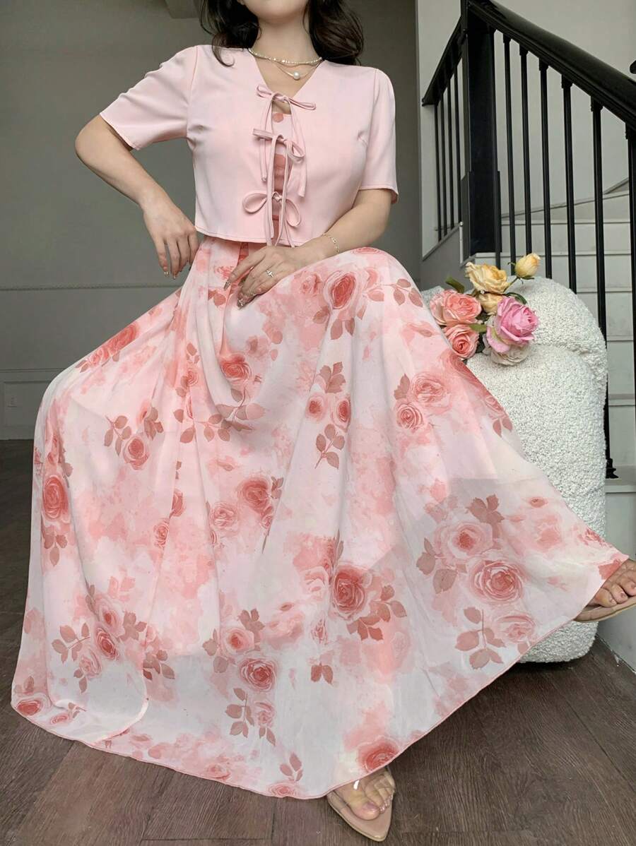 Modelyn Trang phục hai mảnh dành cho phụ nữ mặc hàng ngày - Hồng - Xem 1