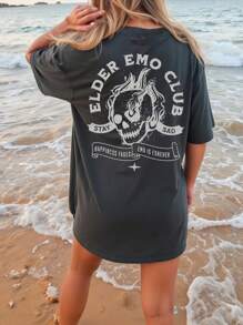 Elder Emo Club Skeleton T-Shirt - Comfortable Color - Emo Forever Ladies T-Shirt - Dark Grey - View 2