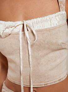 COSMINA Denim Top de tirantes de mujer de mezclilla, de moda para el verano - Albaricoque - Ver 7