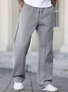Manfinity CasualCool Manfinity Homme Men's Gray Sweatpants, Street Patchwork Design Wide Leg Casual Jogger Pants