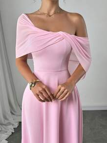 Firerie 女士优雅情人节新款优雅浪漫婚礼教堂夏威夷度假连衣裙，带领带，扭纹连衣裙，奶油黄色，优雅日常百搭时尚不对称领口不对称透视雪纺喇叭下摆长裙，婚礼宾客，粉色，女士，春夏女士正式派对礼服，早午餐女士连衣裙，仙女风格连衣裙端庄