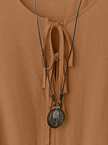 Linhara Plus Size Women's Tie-Front Blouse & Printed Wide Leg Pants Casual Two-Piece Outfit - Multicolor - View 4