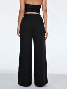 SHEIN TRNDY Quần thiết kế cạp bất đối xứng thường ngày đi làm - màu đen - Xem 2