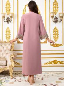 SHEIN Elegant Lace Decorated Long Maternity Dress,Maternity Clothes - Pink - View 2