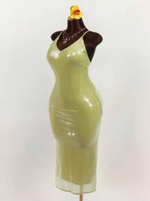 Amplova Robe de femme minimaliste et sexy à fente haute avec sequins