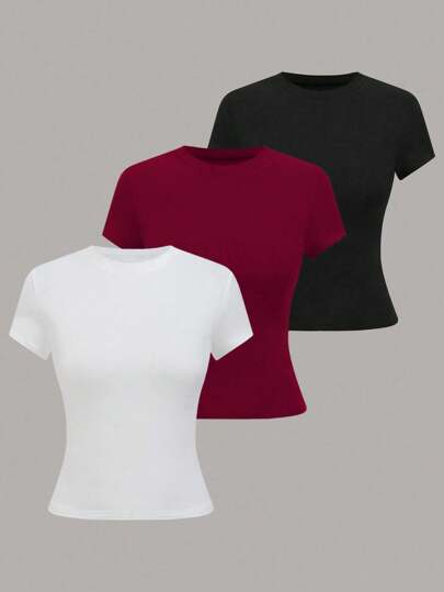GlowEve Women's Solid Color Round Neck Short Sleeve Casual Versatile T-Shirt
