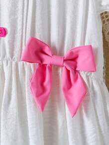 SHEIN Young Girls Pink Lace Peter Pan Collar Bow Decor Maxi Dress, Spring/Summer