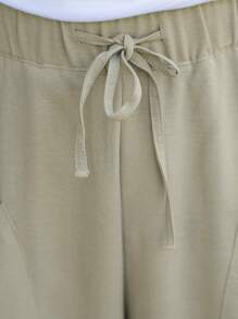 Manfinity RSRT Men's Plain Drawstring Waist Loose Shorts With Large Pockets - Army Green - View 4