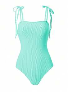 SHEIN Swim 1pc Women Striped One-Piece Swimsuit, Fashionable For Summer