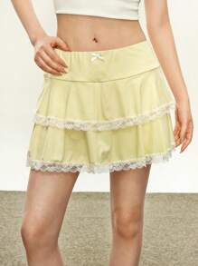 Rina Fox Damen Sommer eleganter Spitzen-Saum Rock