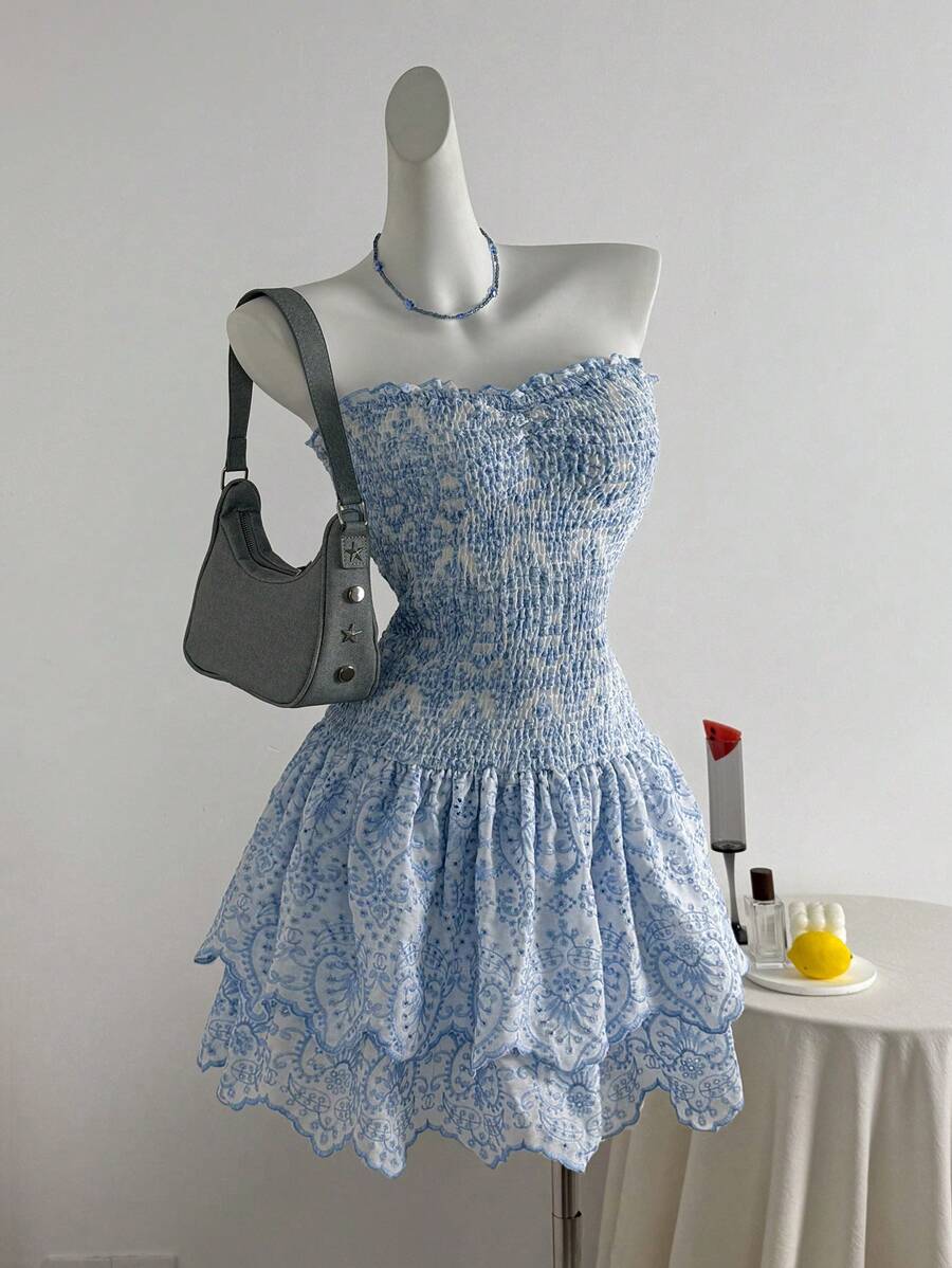 Sweetra Women's Drawstring Blue Beach Resort Casual Dress, Spring/Summer