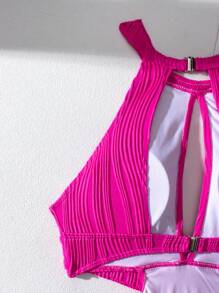 Swim Vcay 1pc Women Solid Color One-Piece Swimsuit, Fashion & Suitable For Summer - Hot Pink - View 5